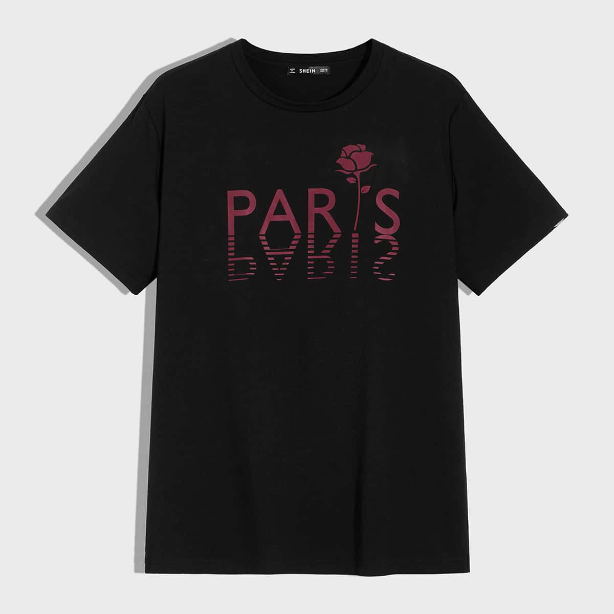 

Guys Letter and Floral Print Top, Black