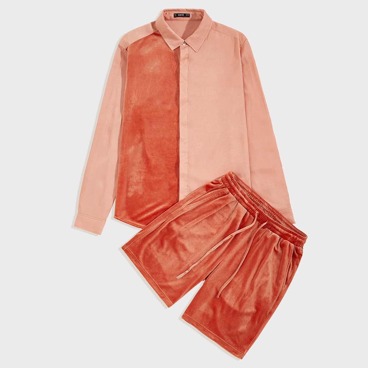 

Guys Velvet Panel Shirt and Slant Pocket Shorts Set, Orange