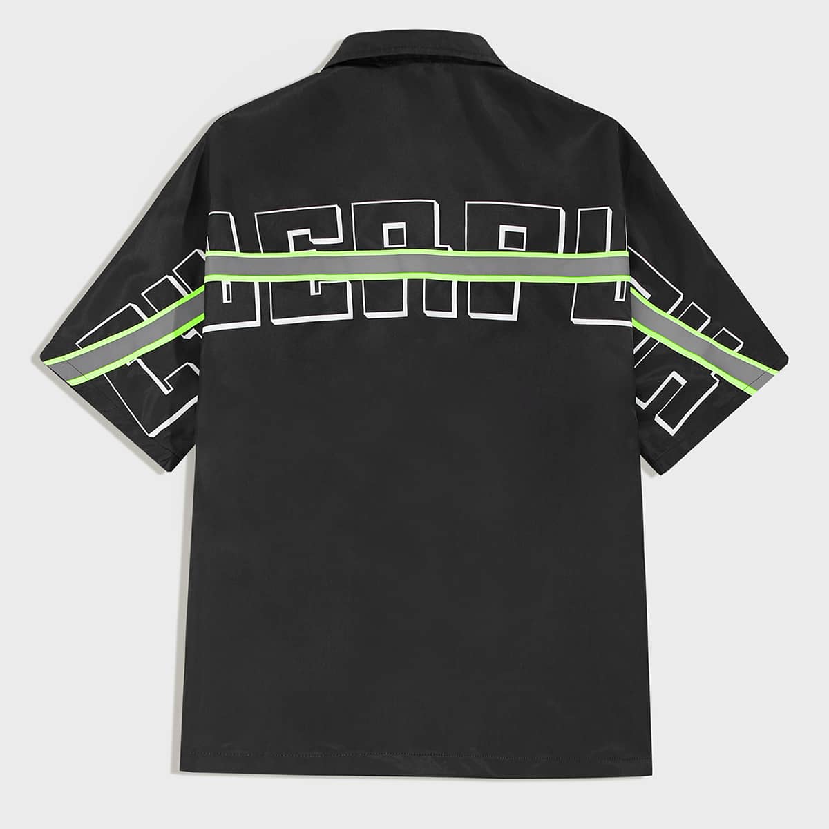 

Guys Lapel Collar Letter Graphic Shirt, Black