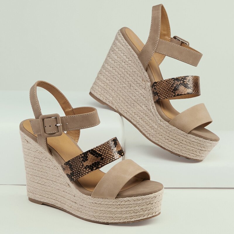 

Double Snake Open Toe Band Platform Wedges, Multicolor