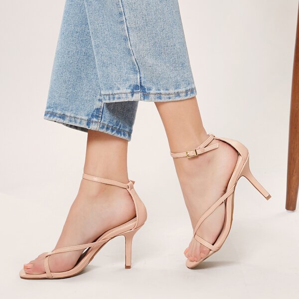

Multi Strap Thong Kitten Heel Sandals, Apricot
