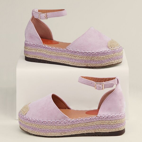 

Buckled Ankle Strap Platform Espadrilles, Pink