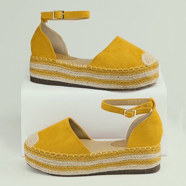 

Buckled Ankle Strap Platform Espadrilles, Yellow
