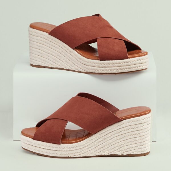 

X Band Open Toe Platform Wedge Sandals, Burgundy
