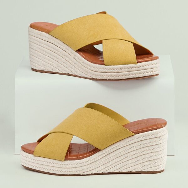 

Wrap Open Toe Band Platform Espadrille Wedges, Yellow