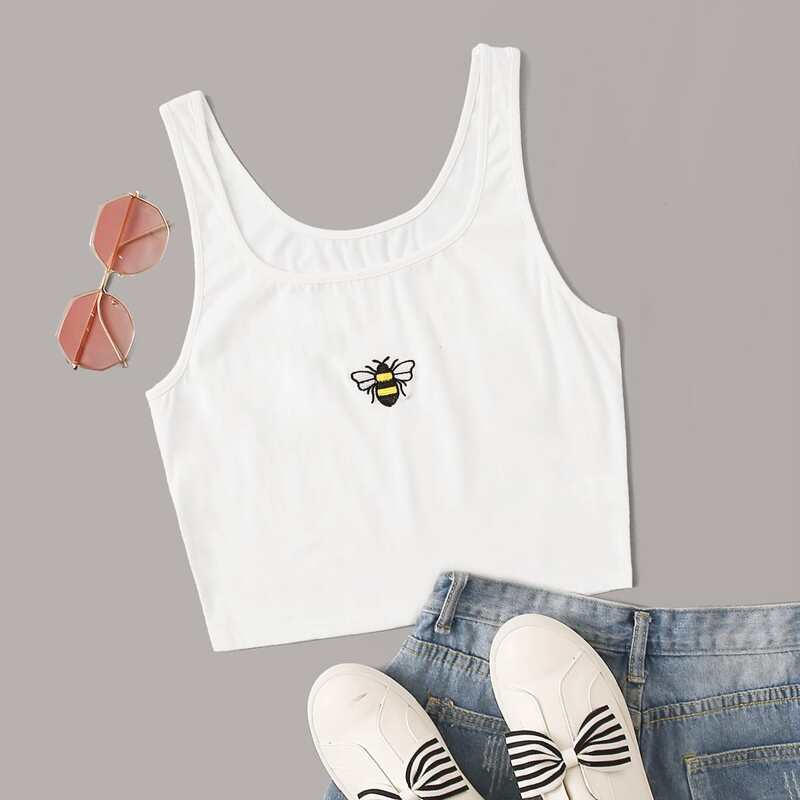 

Bee Embroidery White Crop Tank