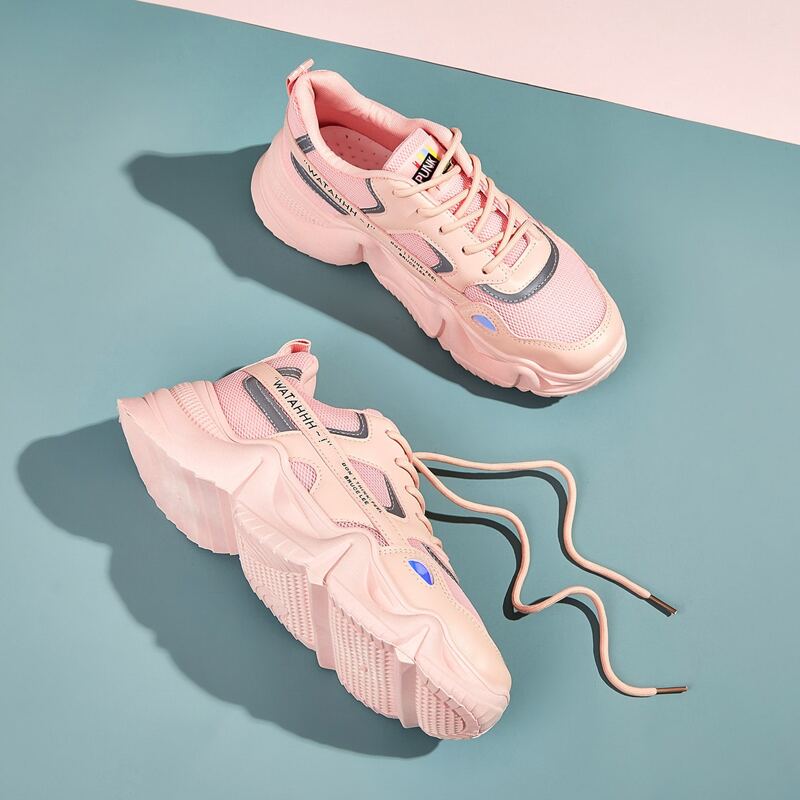 

Letter Graphic Lace-up Front Chunky Sneakers, Pink