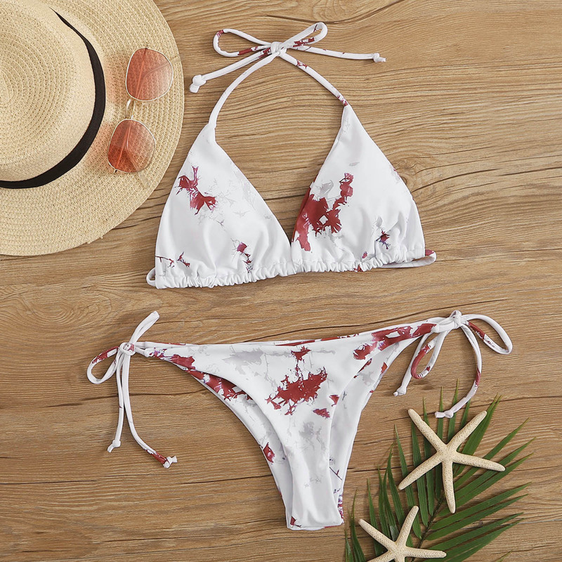 

Graphic Triangle Halter Bikini Swimsuit, White