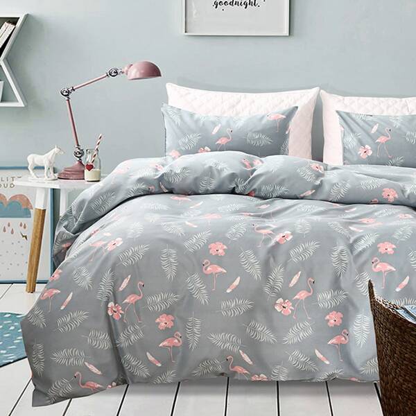 

Flamingo Print Bedding Set Without Filler, Grey