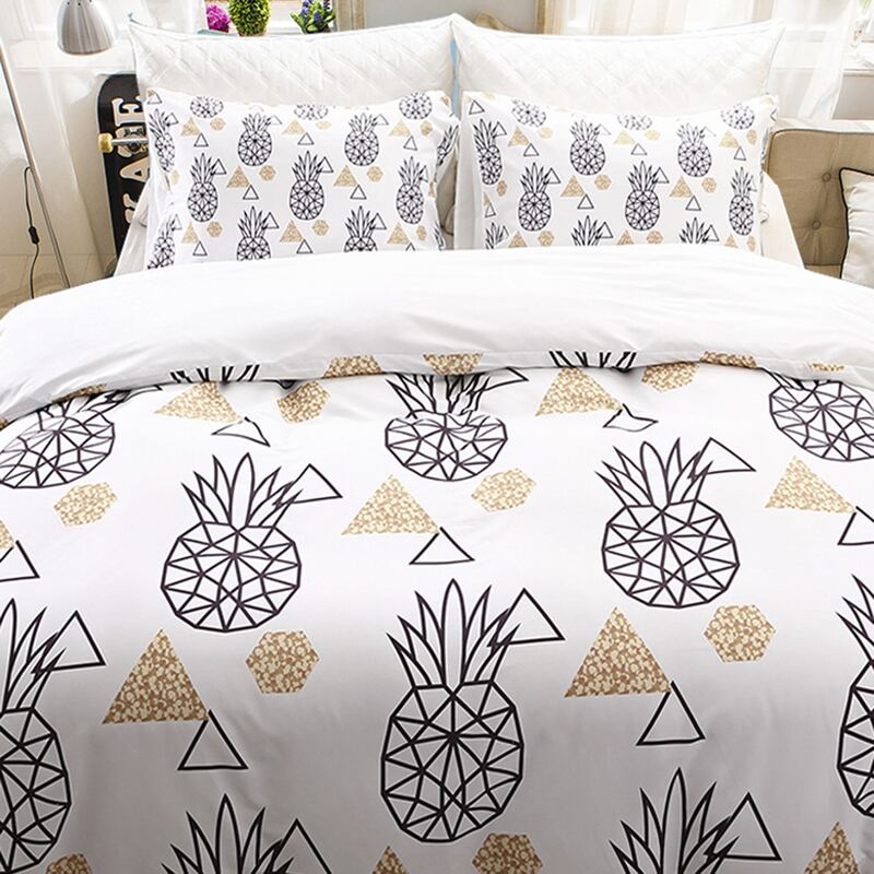 

Geometric Pattern Print Bedding Set Without Filler, White