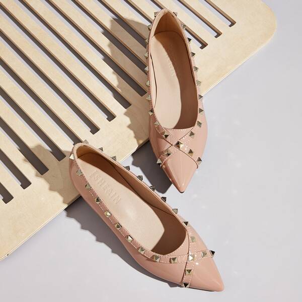 

Point Toe Studded Decor Flats, Pink