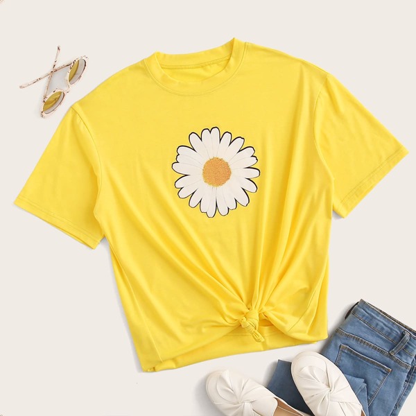 

Daisy Floral Crew Neck T-Shirt, Yellow