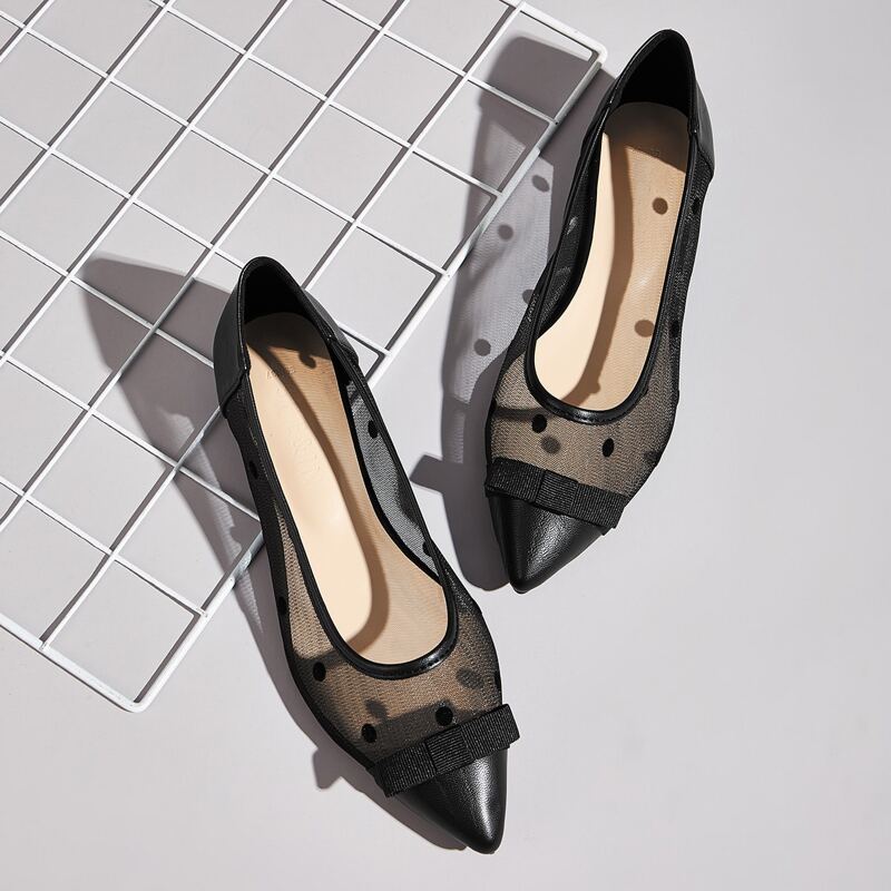 

Cap Toe Polka Dot Mesh Flats, Black