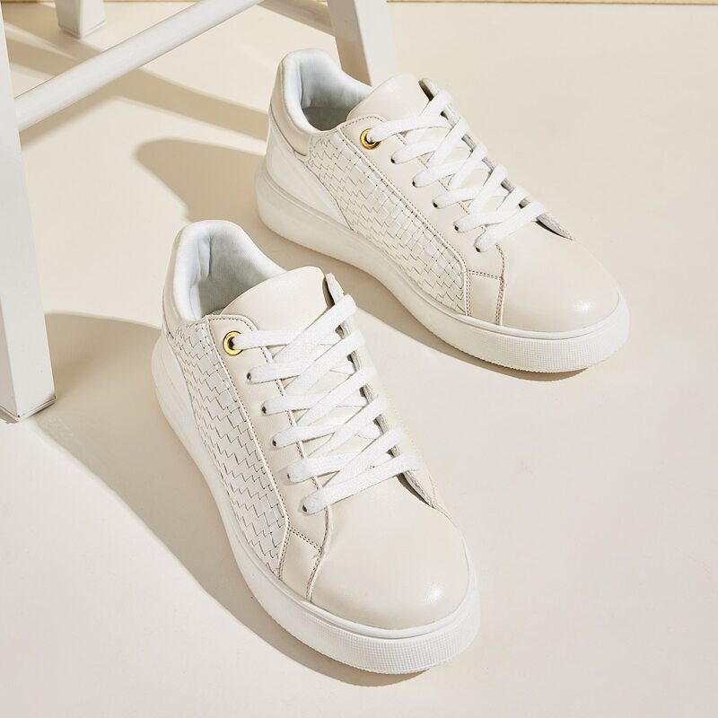 

Woven Detail Lace-up Front Sneakers, White