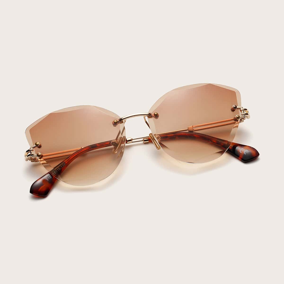

Cat Eye Rimless Sunglasses, Brown