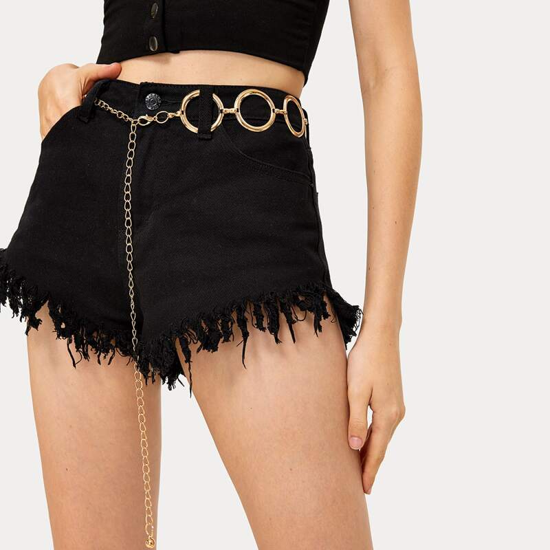 

Metal Circle Decor Waist Chain Belt, Gold
