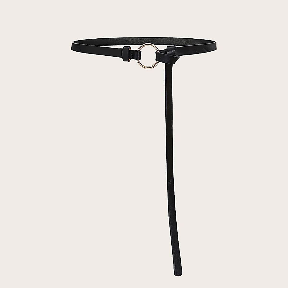 

Round Buckle Skinny Belt, Black