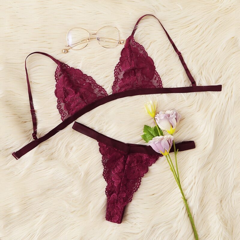 

Floral Lace Lingerie Set, Burgundy