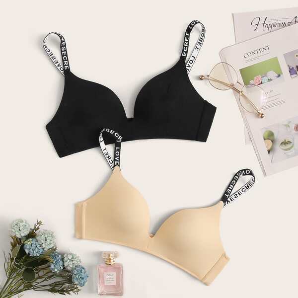 

2pack Letter Tape Bra Set, Multicolor