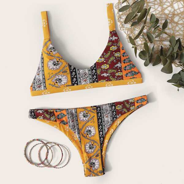 

Tribal Print Cheeky Bikini Swimsuit, Multicolor