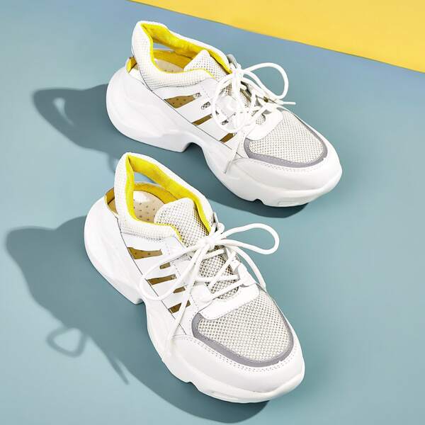 

Lace-up Front Cut-out Chunky Sneakers, White