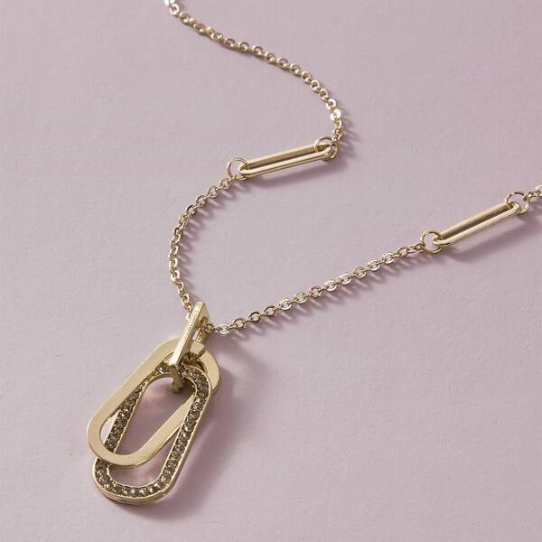 

1pc Rhinestone Decor Necklace, Gold