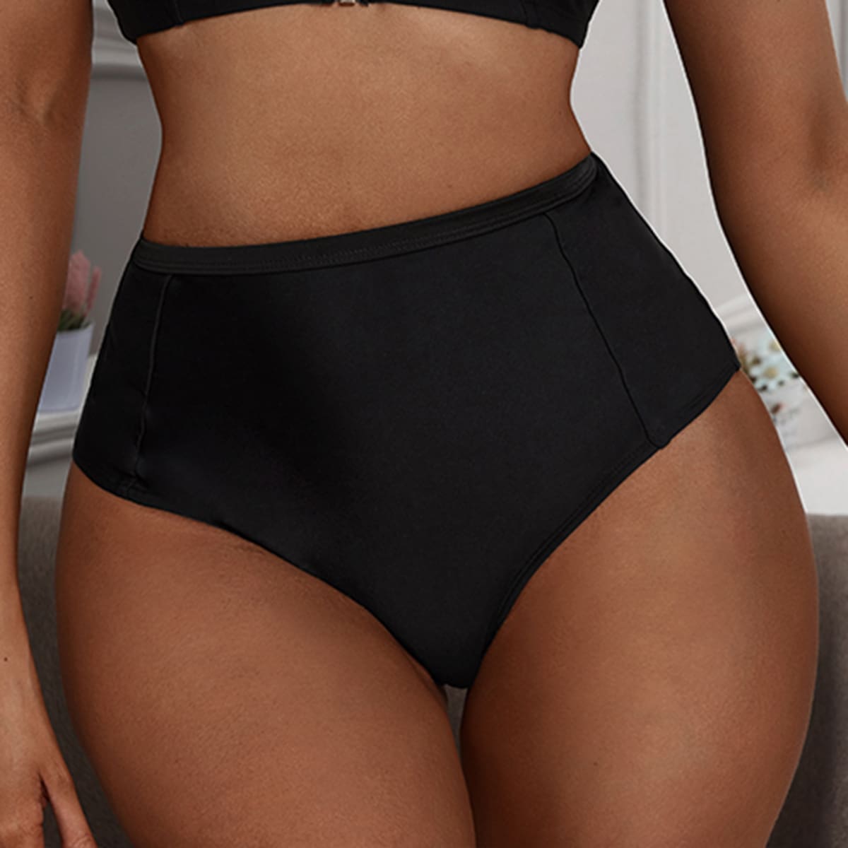 

Plain High Waisted Bikini Panty, Black