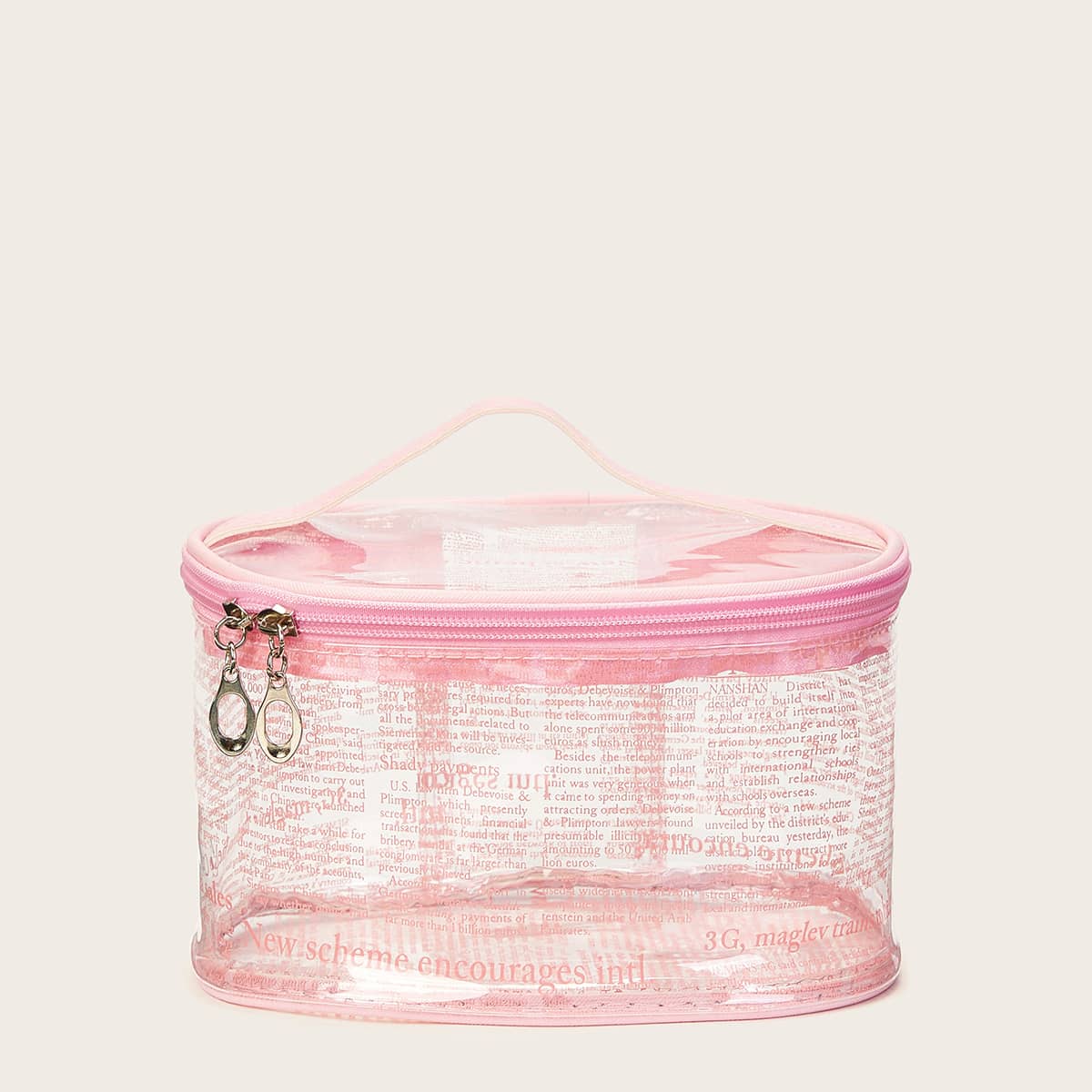 

Letter Graphic Transparent Makeup Bag, Pink