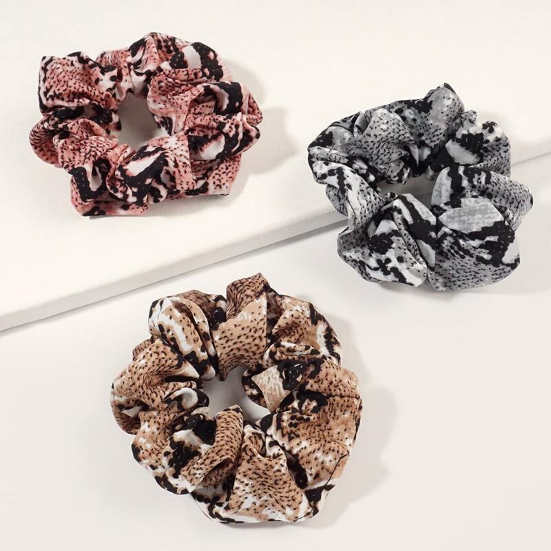 

3pcs Snakeskin Print Scrunchie, Multicolor