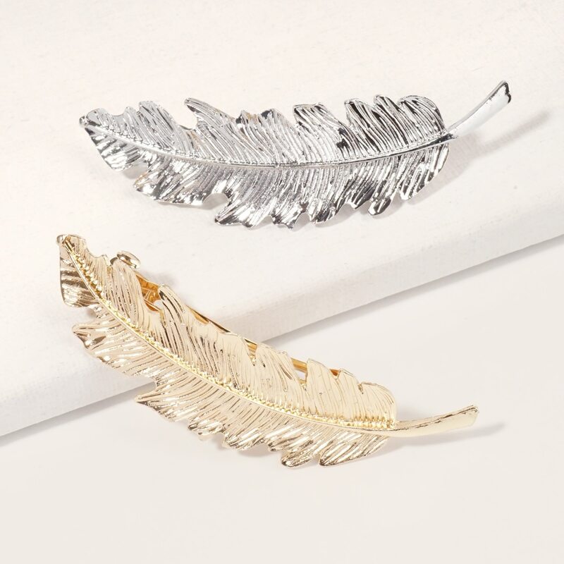 

2pcs Leaf Design Hair Clip, Multicolor