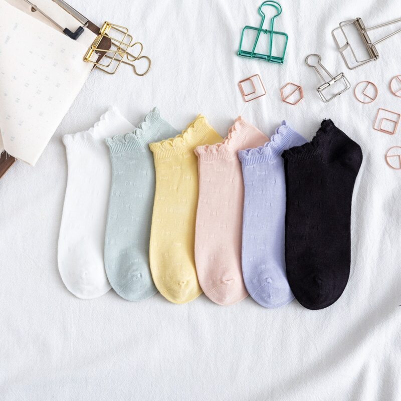 

6pairs Scallop Trim Ankle Socks, Multicolor
