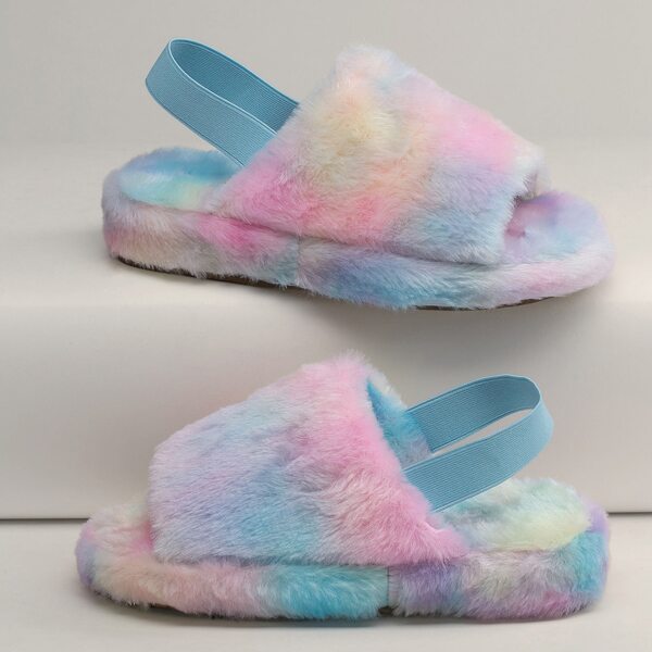 

Tie Dye Rainbow Open Toe Faux Fur Slippers, Multicolor