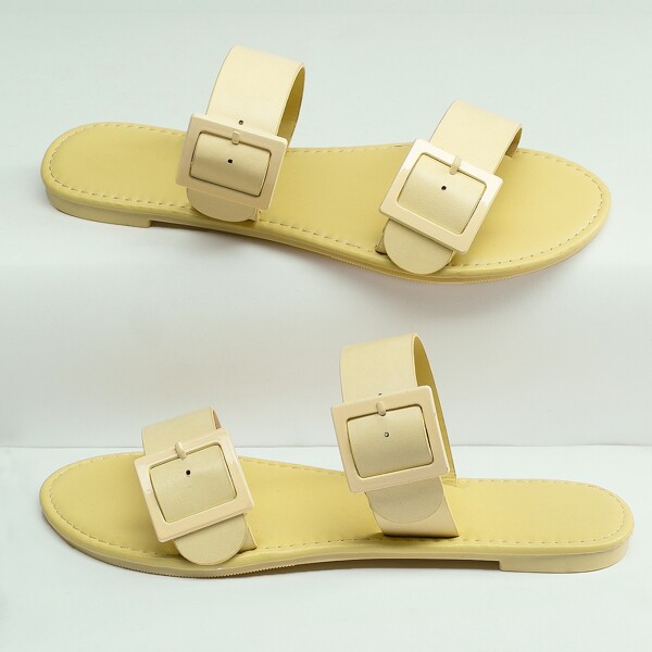 

Double Buckle Strap Open Toe Slide Sandals, Yellow