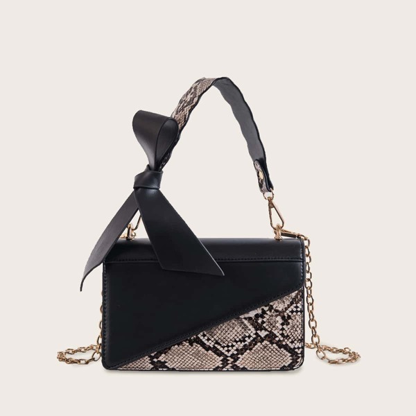 

Snakeskin Print Flap Chain Tote Bag, Multicolor