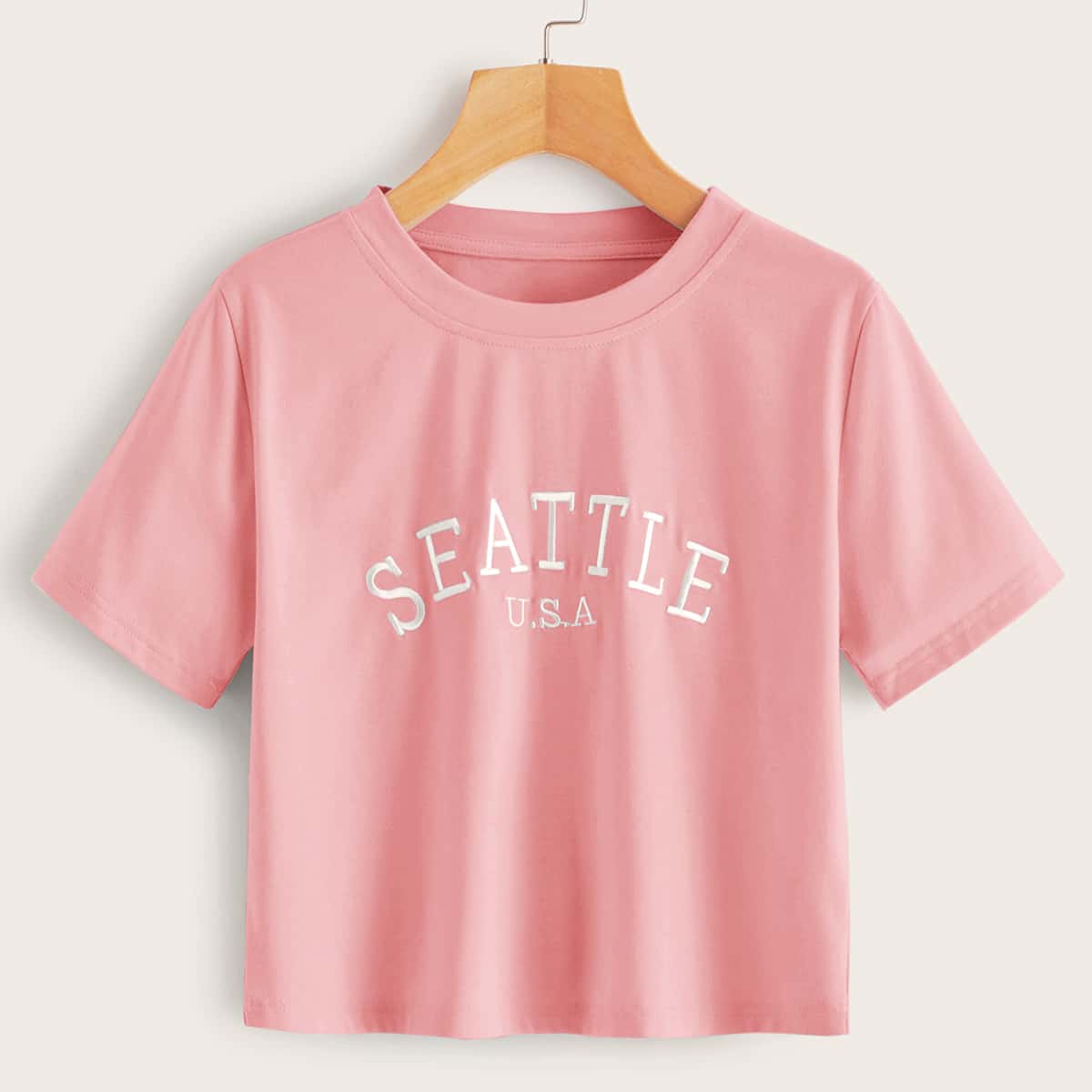 

Letter Embroidery Tee, Pink
