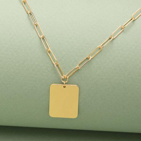 

Rectangle Tag Pendant Necklace, Gold