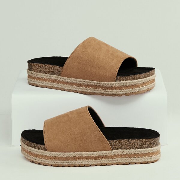 

Open Toe Footbed Platform Slide Sandals, Khaki