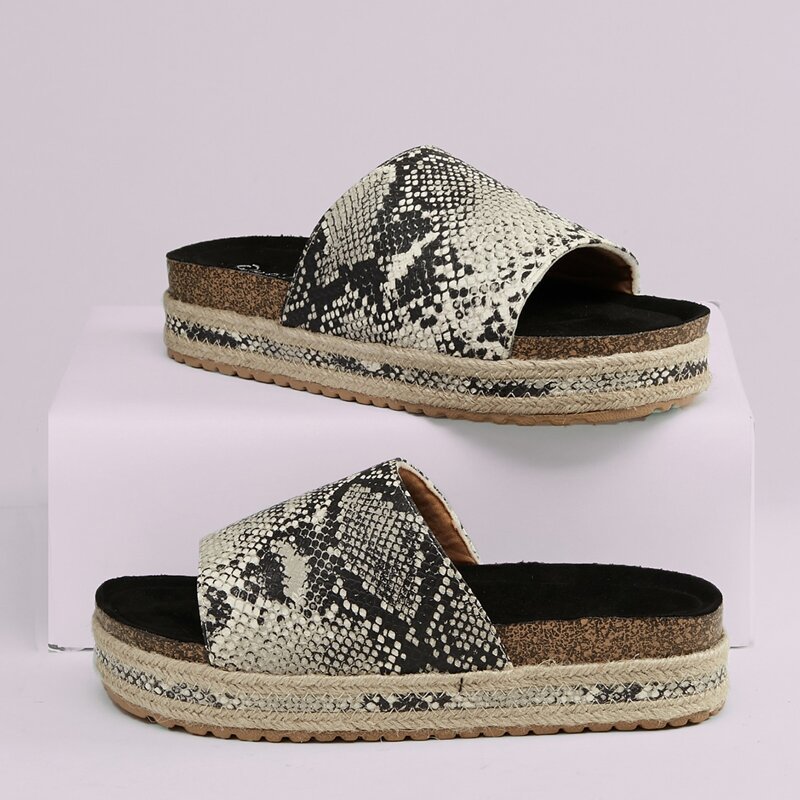 

Snake Print Open Toe Flatform Slide Sandals, Multicolor