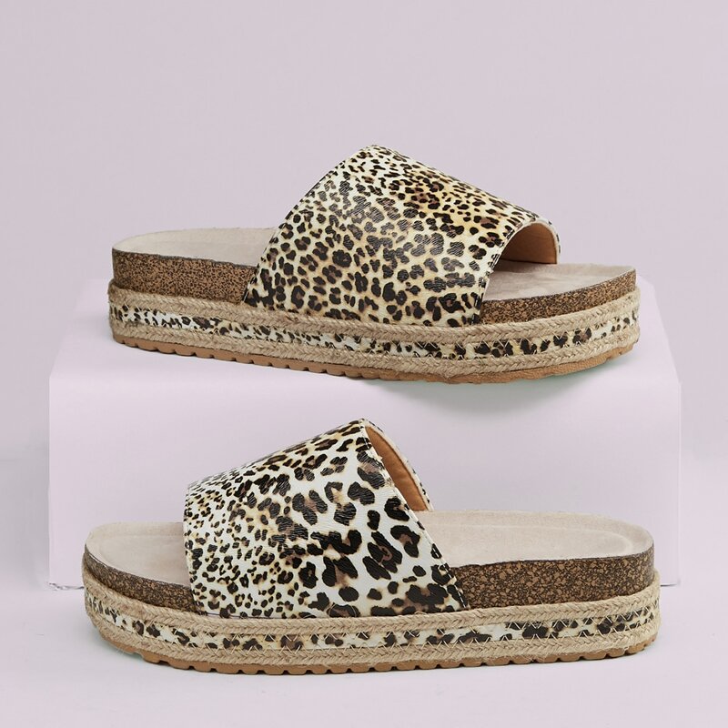 

Leopard Open Toe Flatform Slide Sandals, Multicolor