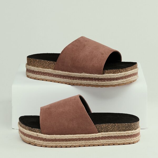 

Open Toe Footbed Flatform Slide Sandals, Coffee brown