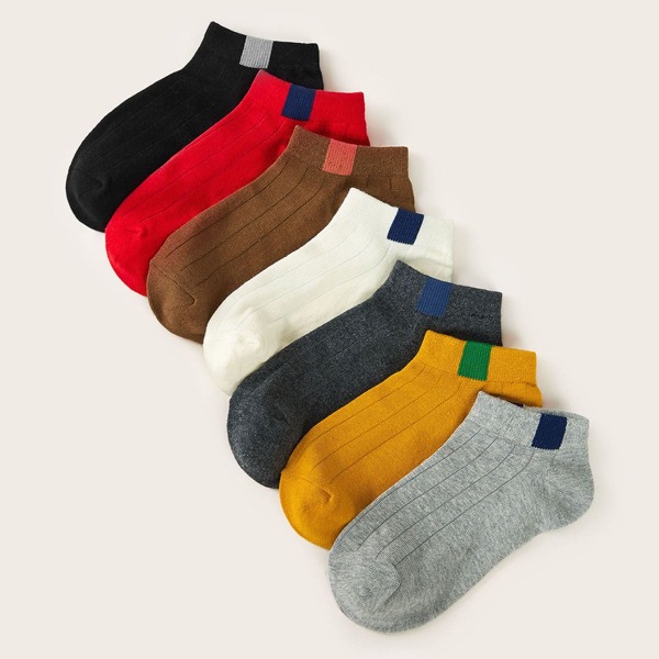 

7pairs Ribbed Ankle Socks, Multicolor