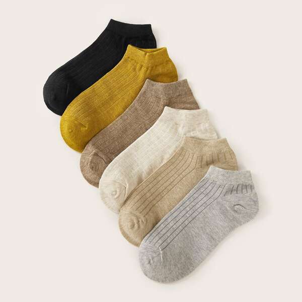

6pairs Ribbed Ankle Socks, Multicolor
