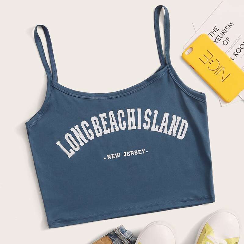 

Letter Graphic Crop Cami, Dusty blue
