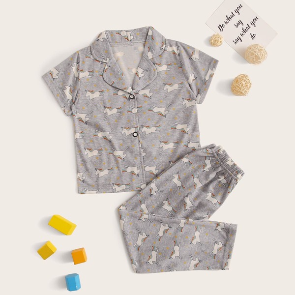 

Toddler Boys Unicorn Print Pajama Set, Grey