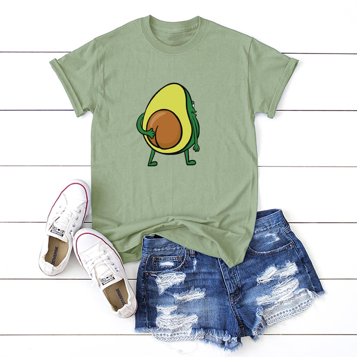 

Cartoon Graphic Crew Neck Tee, Green