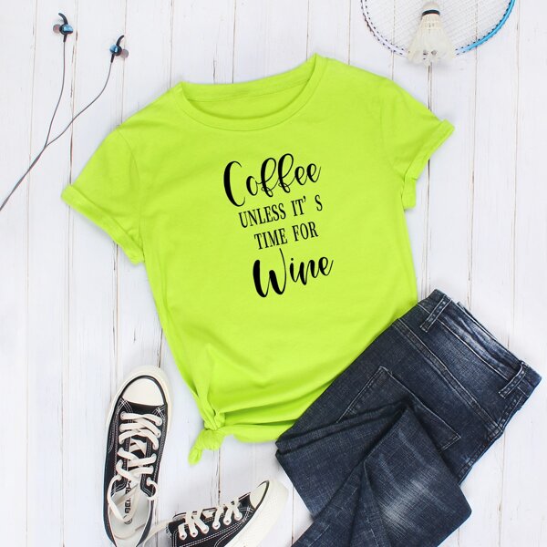 

Neon Lime Slogan Graphic Tee, Green bright