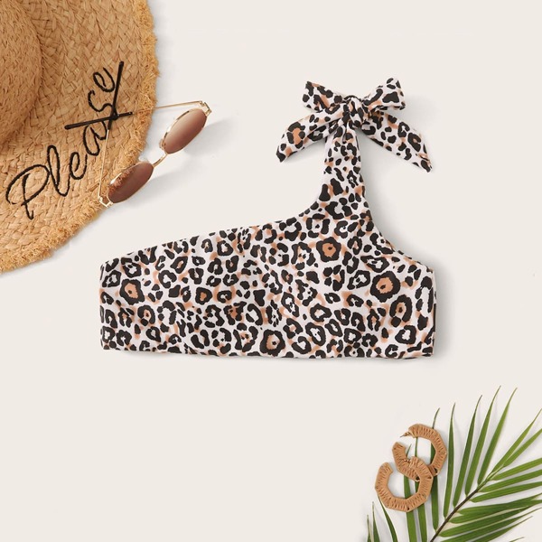 

Leopard Print One Shoulder Bikini Top, Multicolor