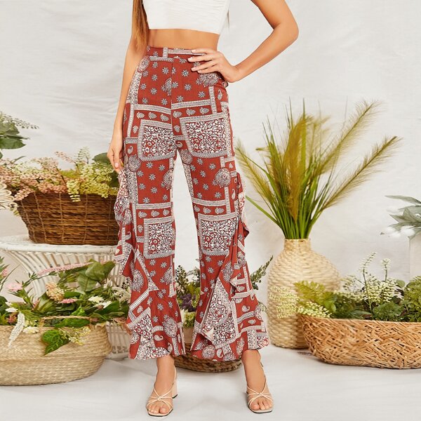 

Ruffle Trim Tribal Print Pants, Multicolor