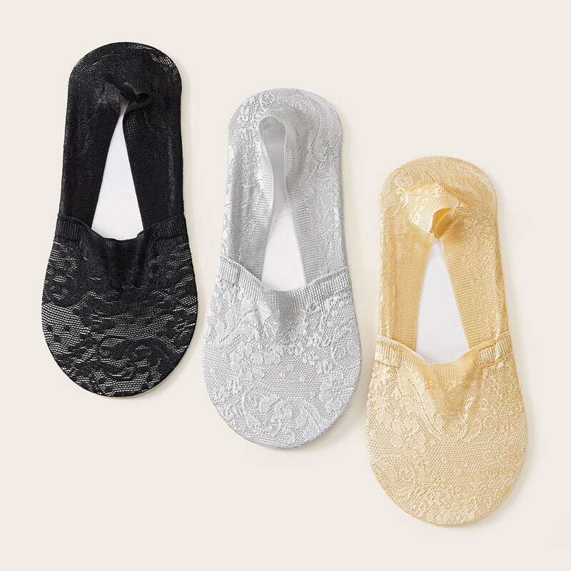 

3pairs Lace Invisible Socks, Multicolor