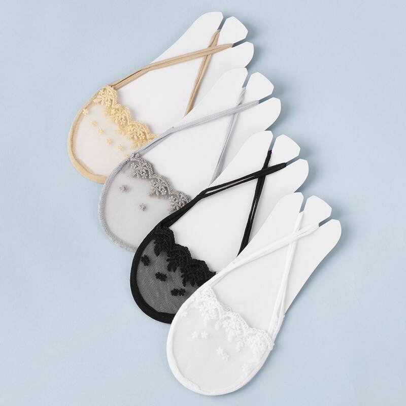 

4pairs Mesh Invisible Socks, Multicolor